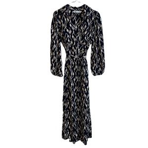 ZARA DRESS BLACK AND CREAM PATTERNED, LONG SLEEVE FLOWY WITH BELT, SIZE SMALL